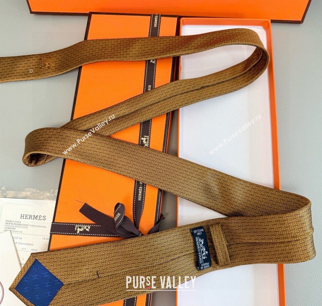 Hermes H Jacquard Silk Tie Gold Yellow 2025 0724 (XMN-250724120)