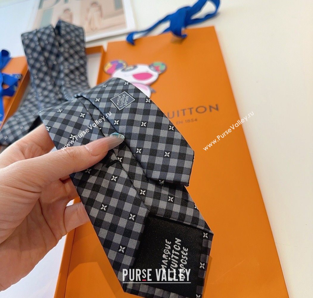 Louis Vuitton Flower Check Tie Grey/Black 2025 0724 (XMN-250724105)