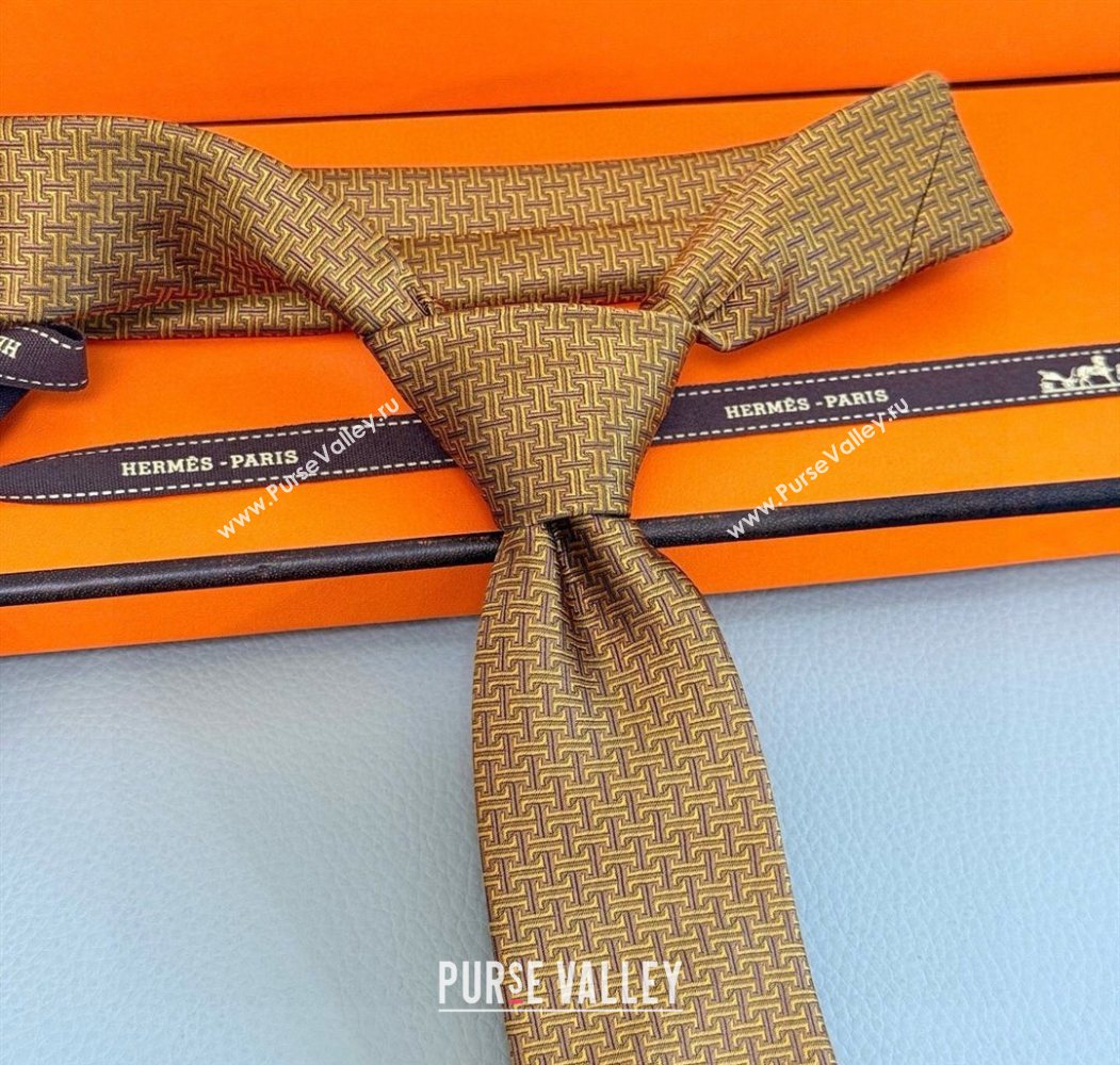 Hermes H Jacquard Silk Tie Gold Yellow 2025 0724 (XMN-250724120)