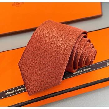 Hermes H Jacquard Silk Tie Orange 2025 0724 (XMN-250724121)