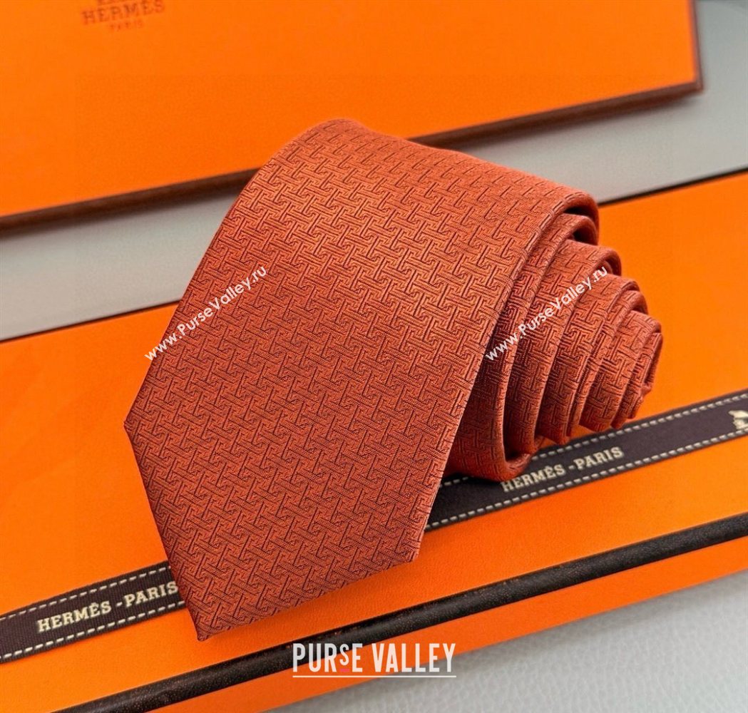 Hermes H Jacquard Silk Tie Orange 2025 0724 (XMN-250724121)