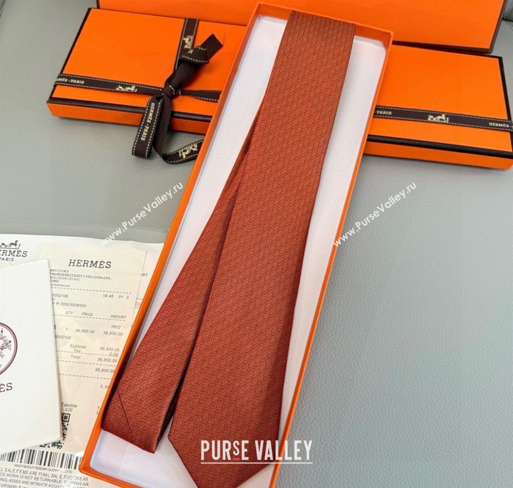 Hermes H Jacquard Silk Tie Orange 2025 0724 (XMN-250724121)