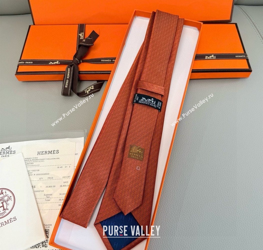 Hermes H Jacquard Silk Tie Orange 2025 0724 (XMN-250724121)
