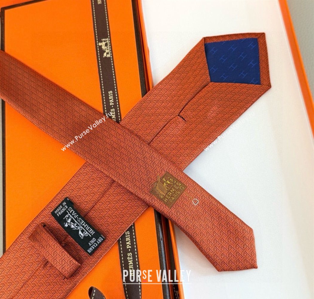 Hermes H Jacquard Silk Tie Orange 2025 0724 (XMN-250724121)