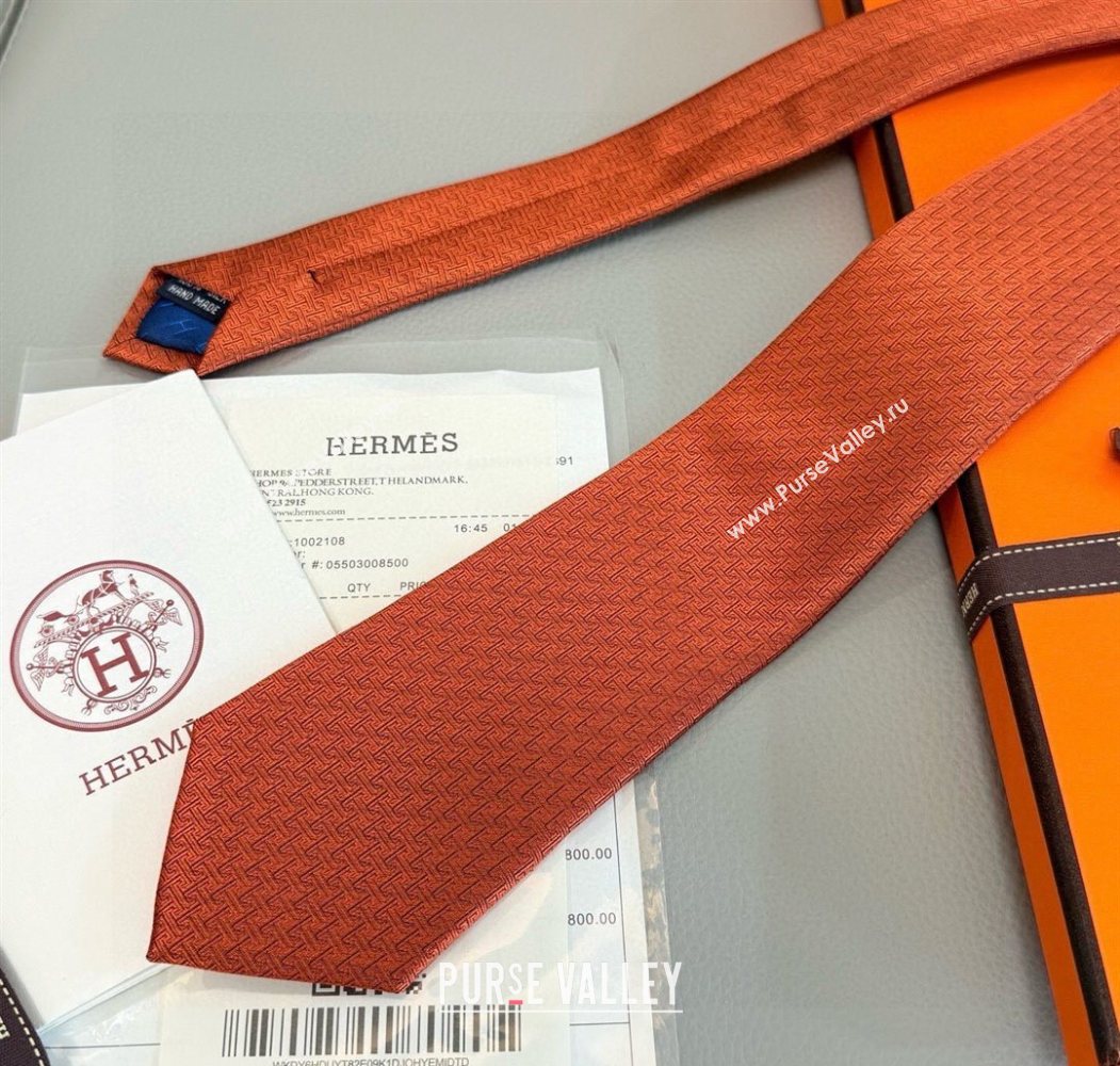 Hermes H Jacquard Silk Tie Orange 2025 0724 (XMN-250724121)