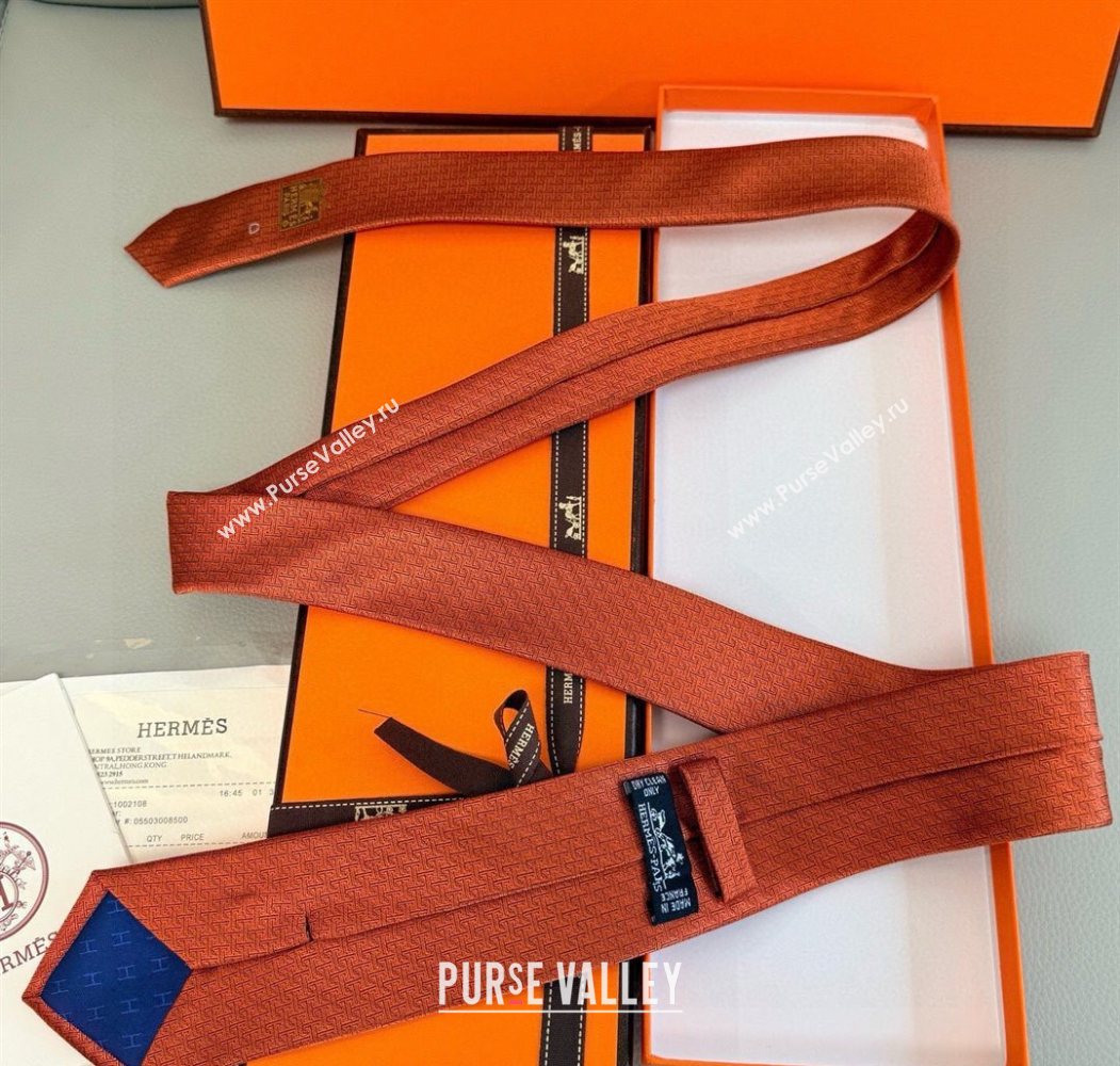 Hermes H Jacquard Silk Tie Orange 2025 0724 (XMN-250724121)