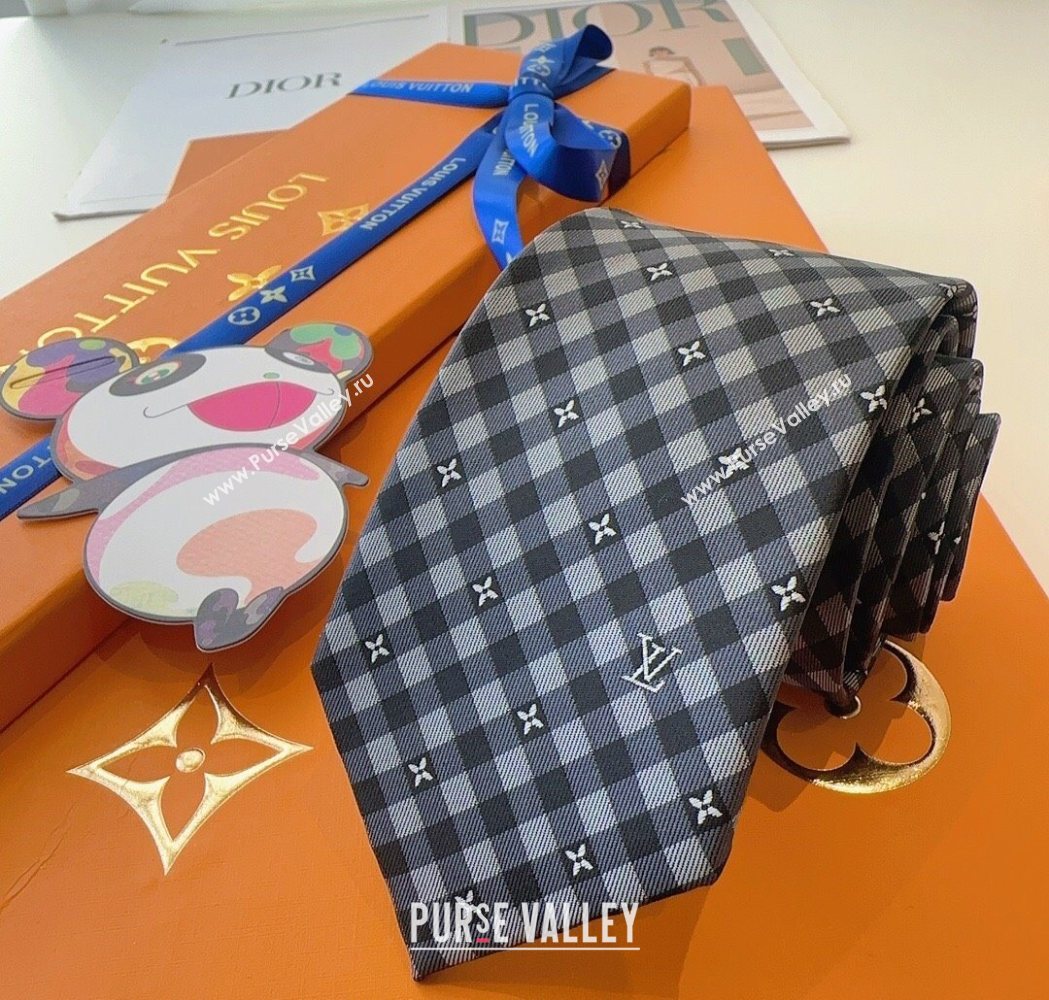 Louis Vuitton Flower Check Tie Grey/Black 2025 0724 (XMN-250724105)