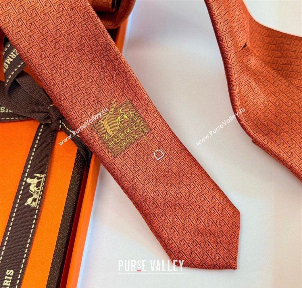 Hermes H Jacquard Silk Tie Orange 2025 0724 (XMN-250724121)