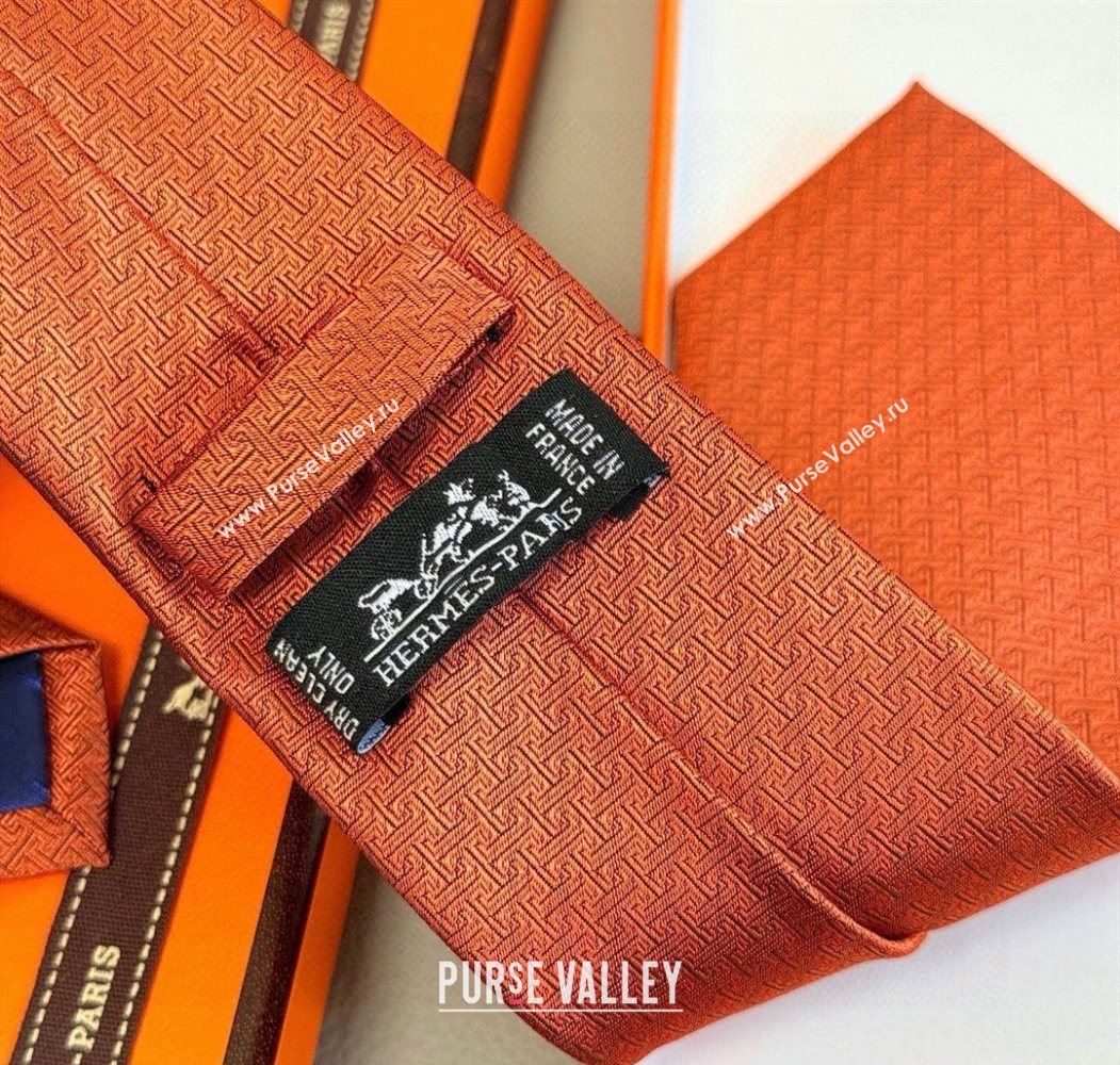 Hermes H Jacquard Silk Tie Orange 2025 0724 (XMN-250724121)