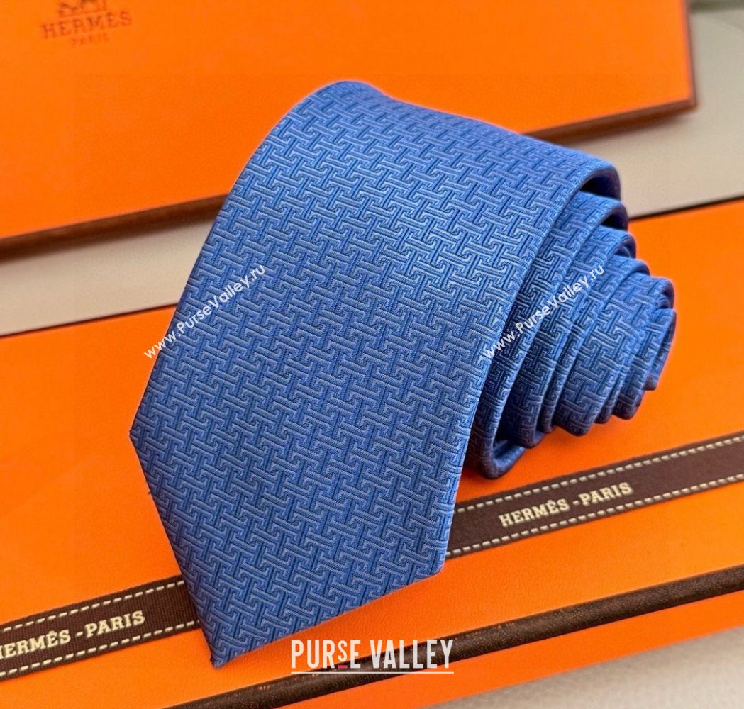 Hermes H Jacquard Silk Tie Blue3 2025 0724 (XMN-250724122)