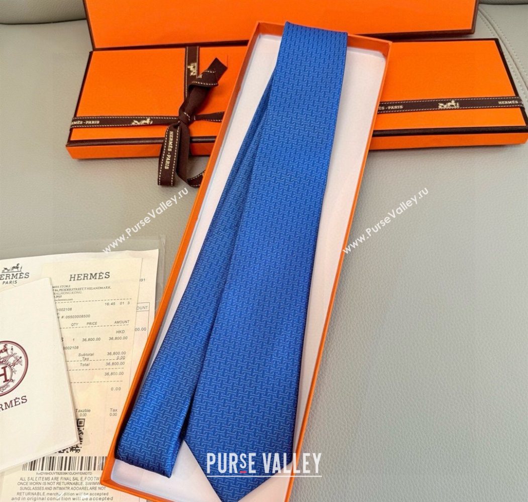 Hermes H Jacquard Silk Tie Blue3 2025 0724 (XMN-250724122)