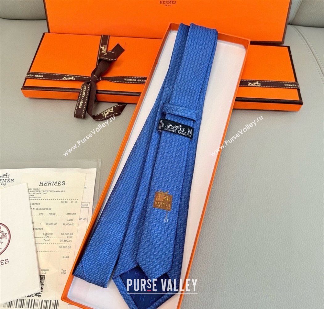Hermes H Jacquard Silk Tie Blue3 2025 0724 (XMN-250724122)