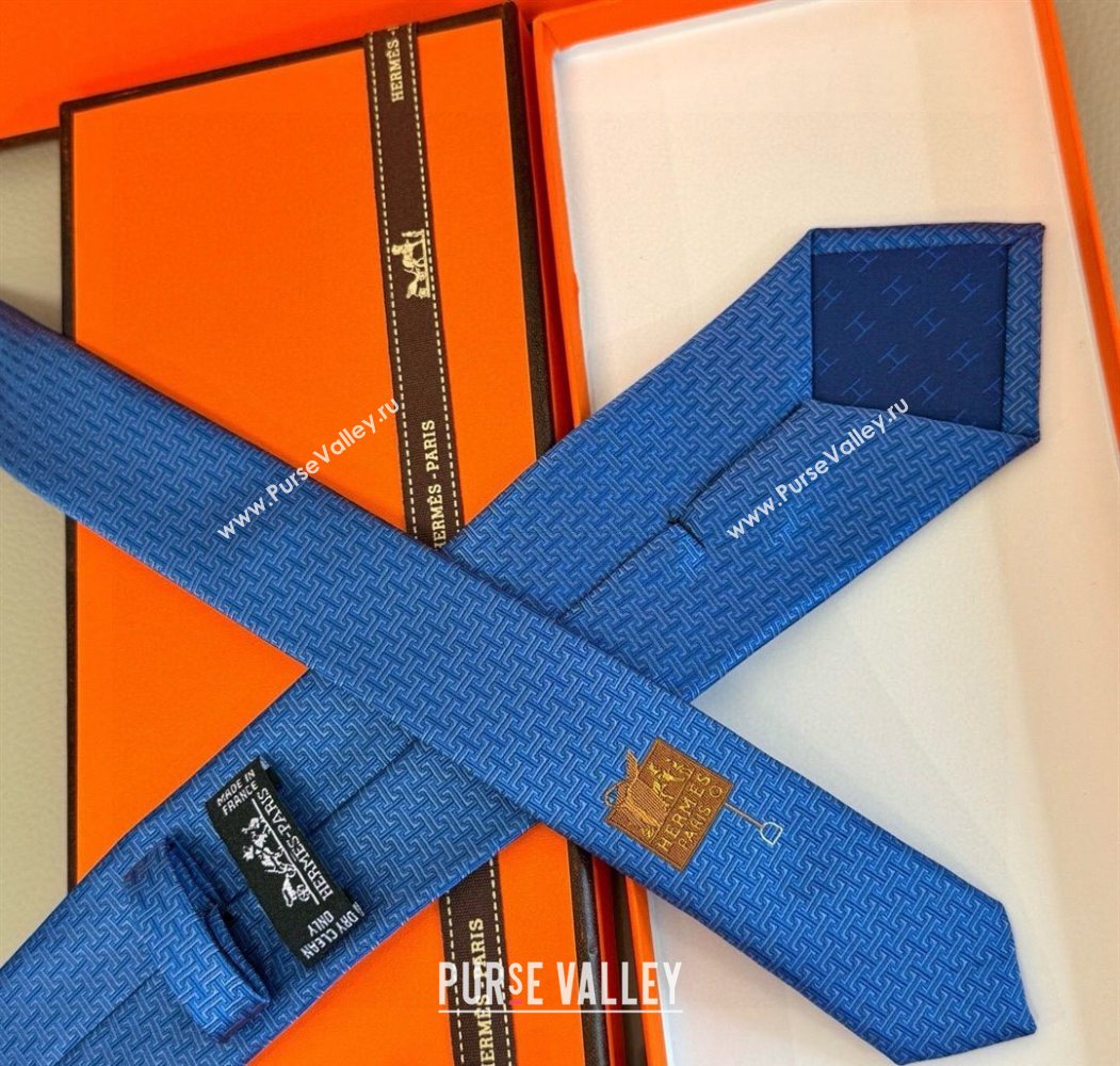 Hermes H Jacquard Silk Tie Blue3 2025 0724 (XMN-250724122)