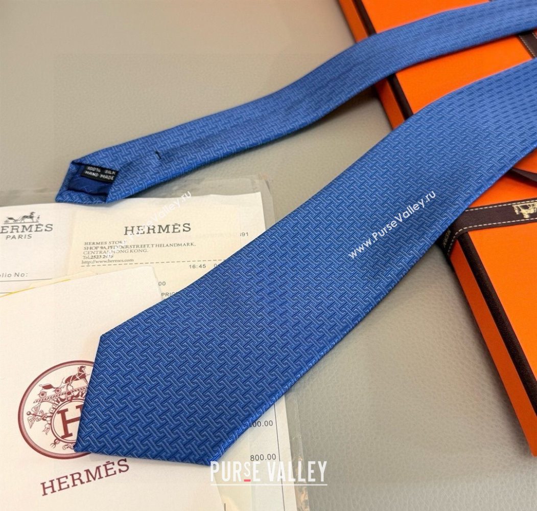 Hermes H Jacquard Silk Tie Blue3 2025 0724 (XMN-250724122)