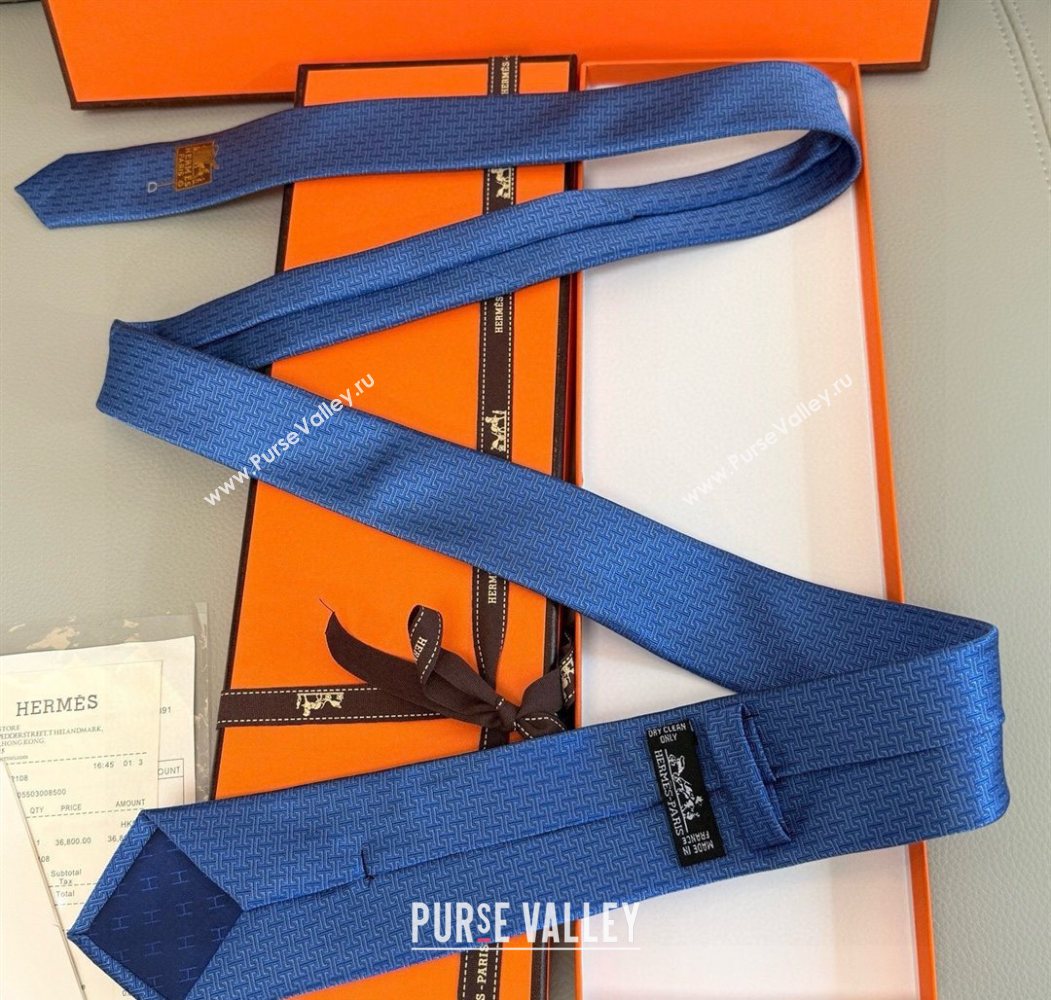 Hermes H Jacquard Silk Tie Blue3 2025 0724 (XMN-250724122)