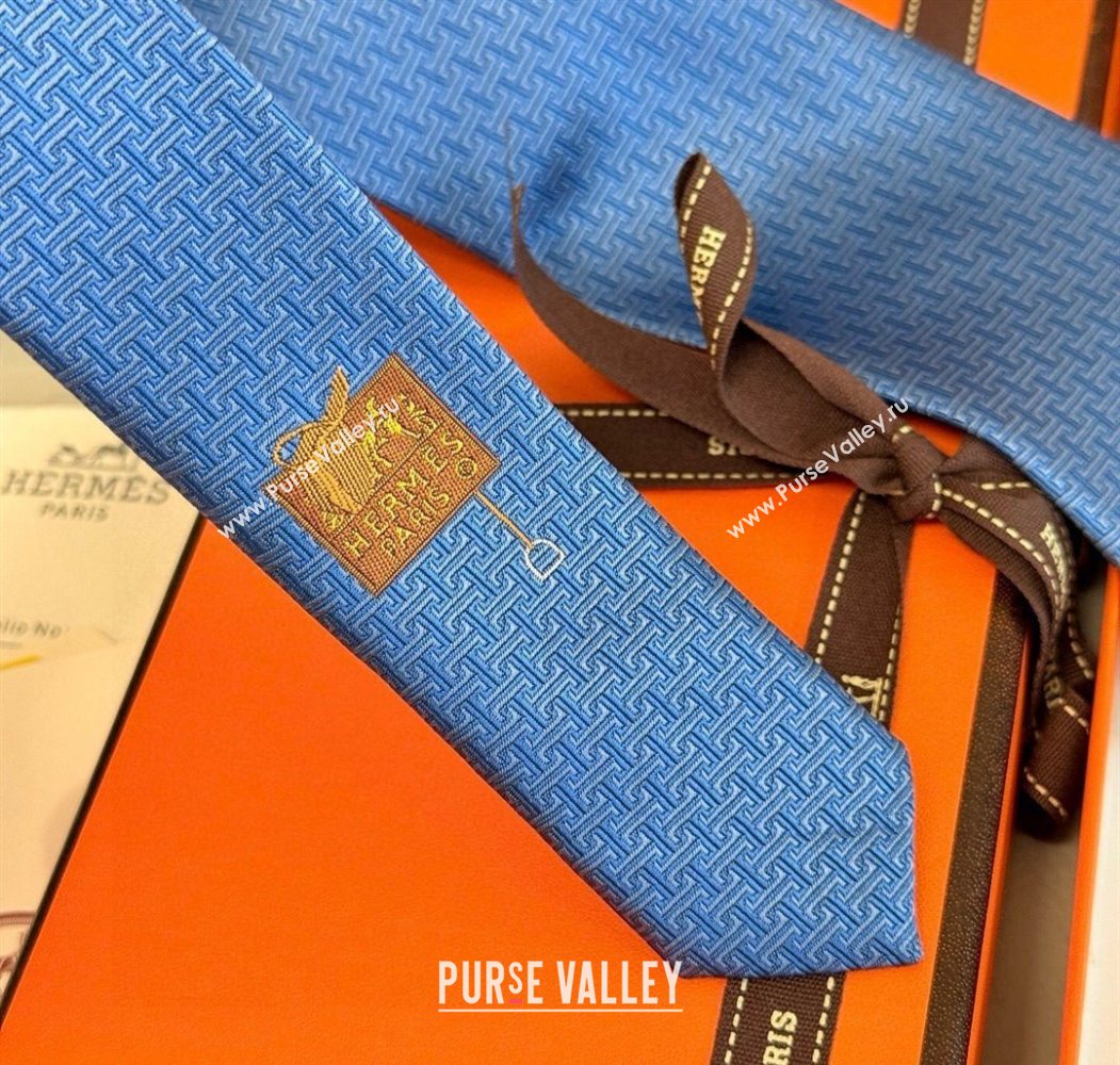 Hermes H Jacquard Silk Tie Blue3 2025 0724 (XMN-250724122)