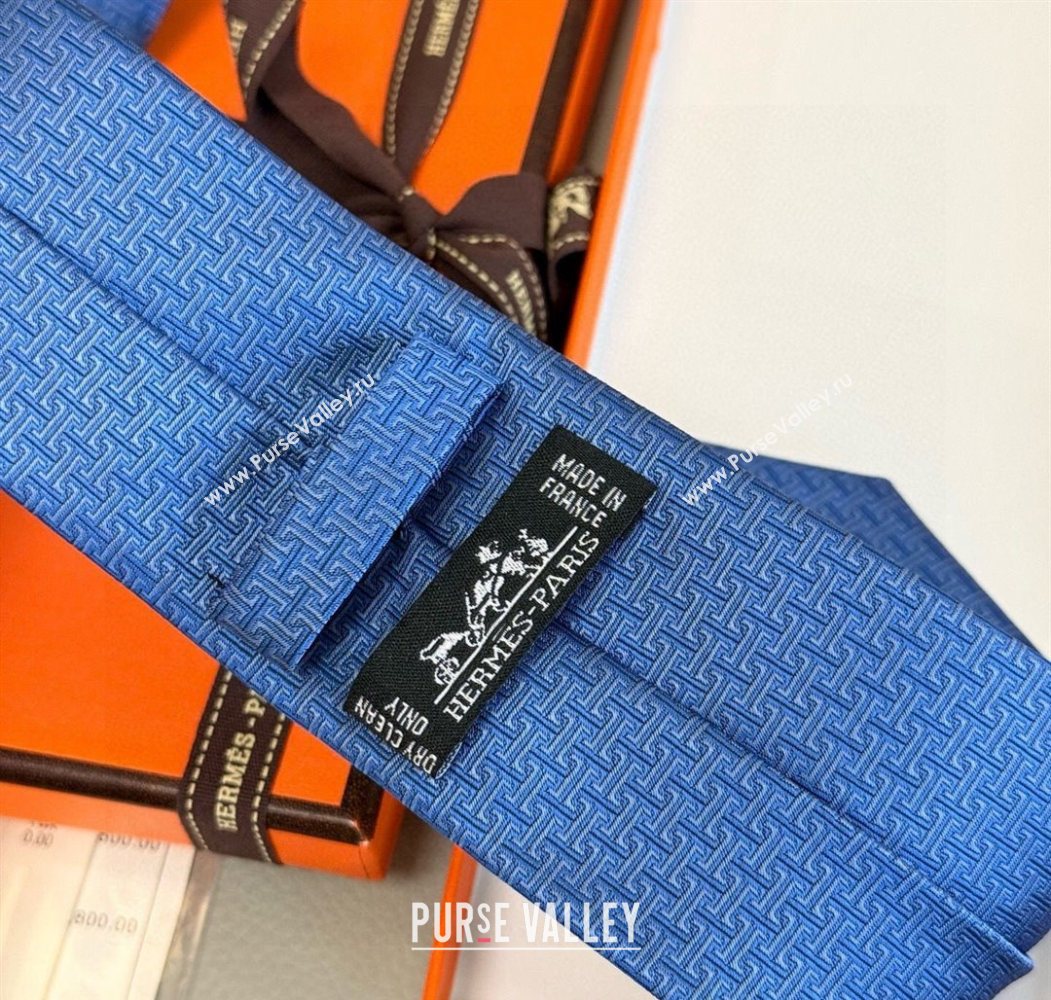 Hermes H Jacquard Silk Tie Blue3 2025 0724 (XMN-250724122)