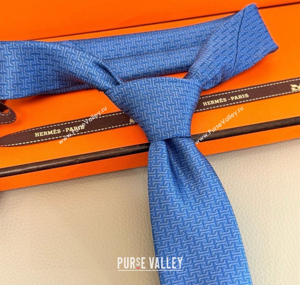 Hermes H Jacquard Silk Tie Blue3 2025 0724 (XMN-250724122)