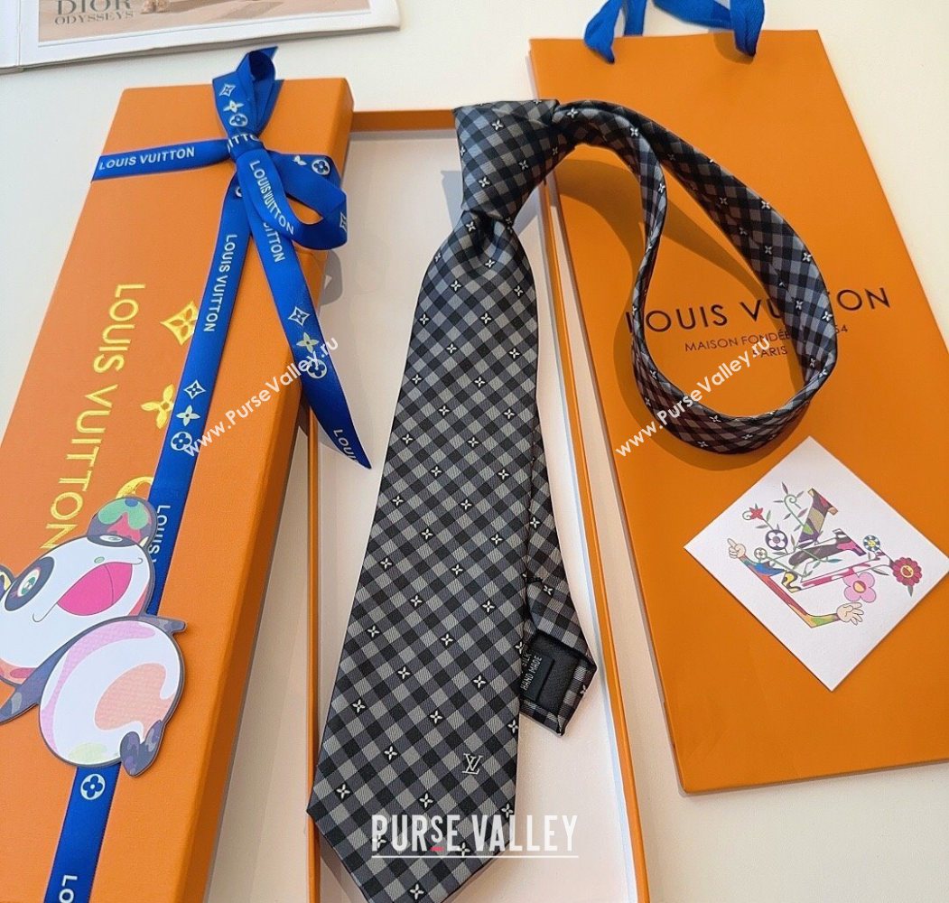 Louis Vuitton Flower Check Tie Grey/Black 2025 0724 (XMN-250724105)