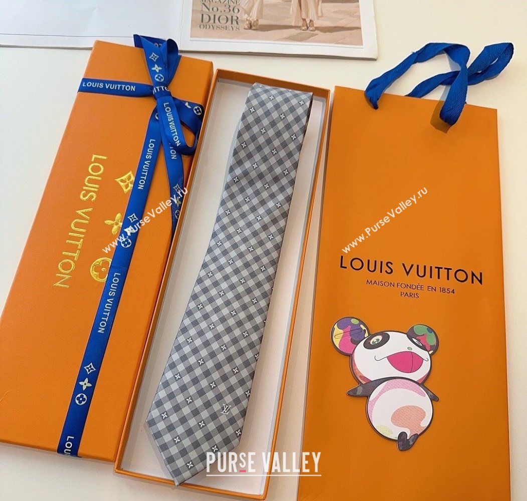 Louis Vuitton Flower Check Tie Light Grey 2025 0724 (XMN-250724104)