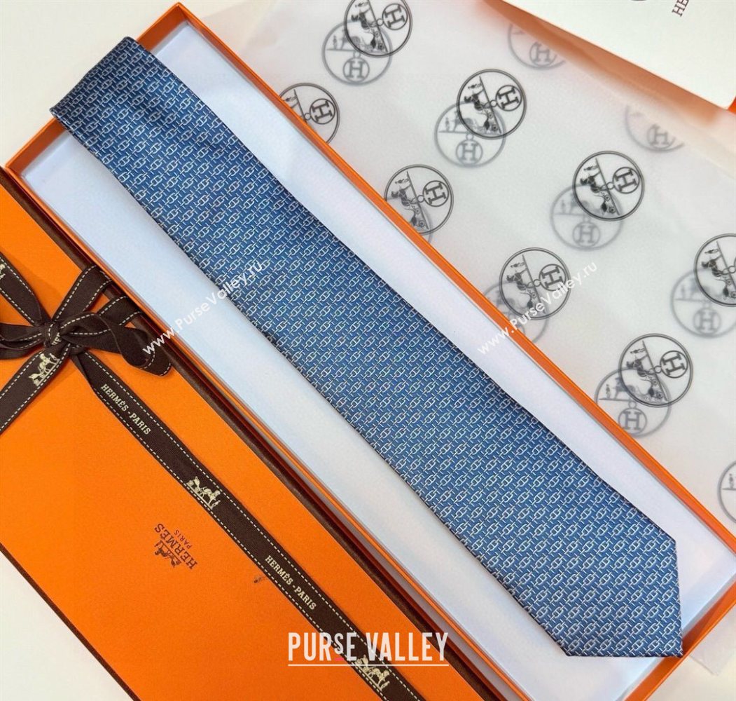 Hermes Tie 7 H au Maillon Silk Tie Blue 2025 0724 (XMN-250724109)