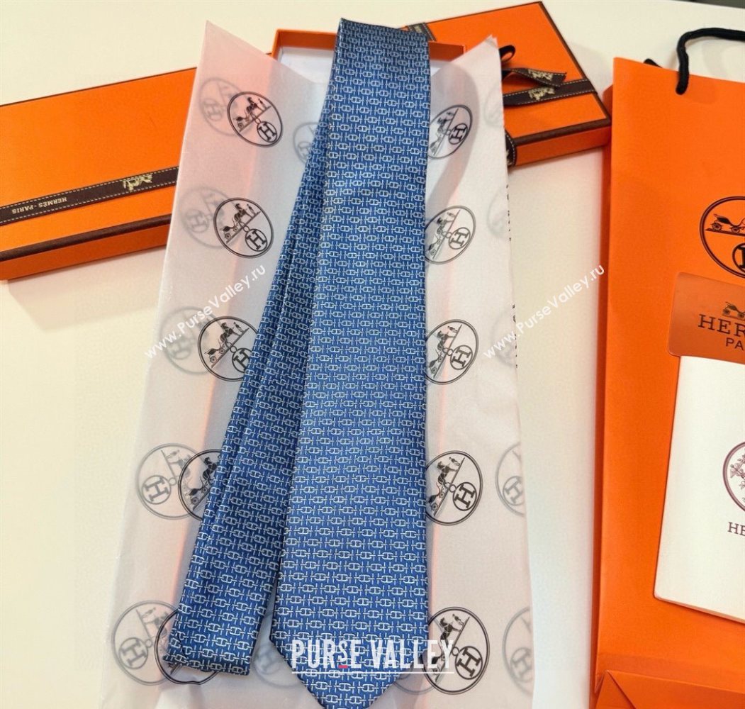 Hermes Tie 7 H au Maillon Silk Tie Blue 2025 0724 (XMN-250724109)