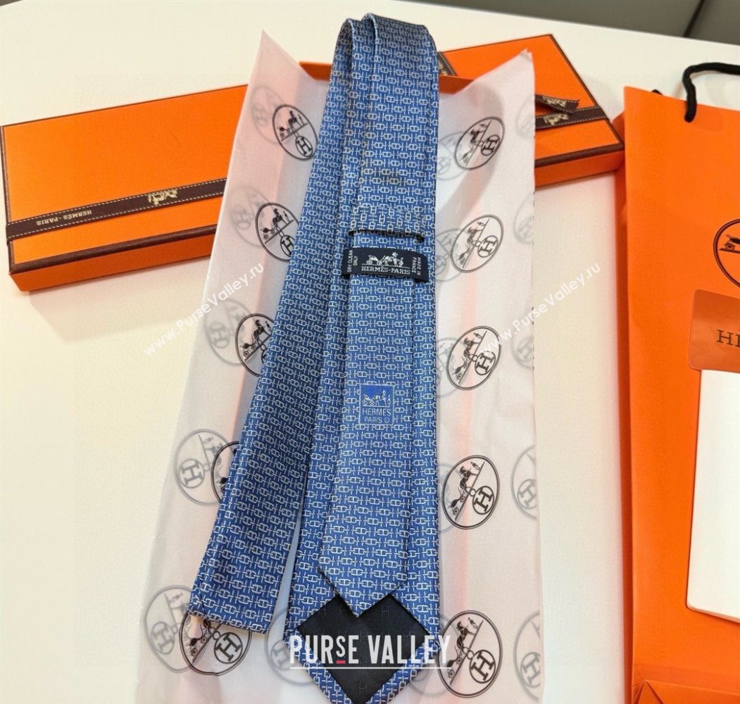 Hermes Tie 7 H au Maillon Silk Tie Blue 2025 0724 (XMN-250724109)