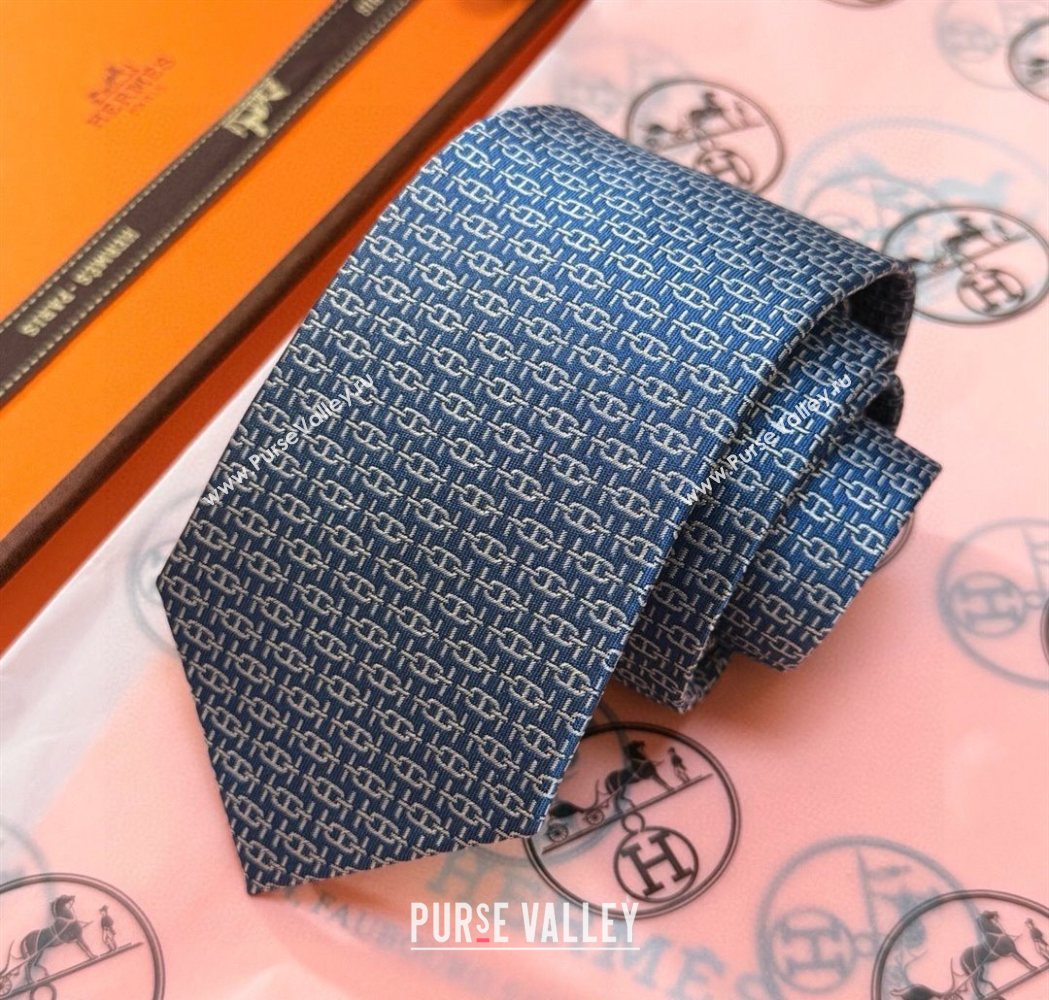 Hermes Tie 7 H au Maillon Silk Tie Blue 2025 0724 (XMN-250724109)
