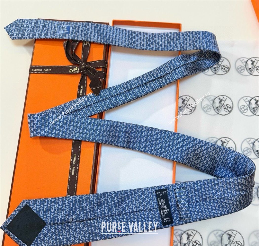Hermes Tie 7 H au Maillon Silk Tie Blue 2025 0724 (XMN-250724109)