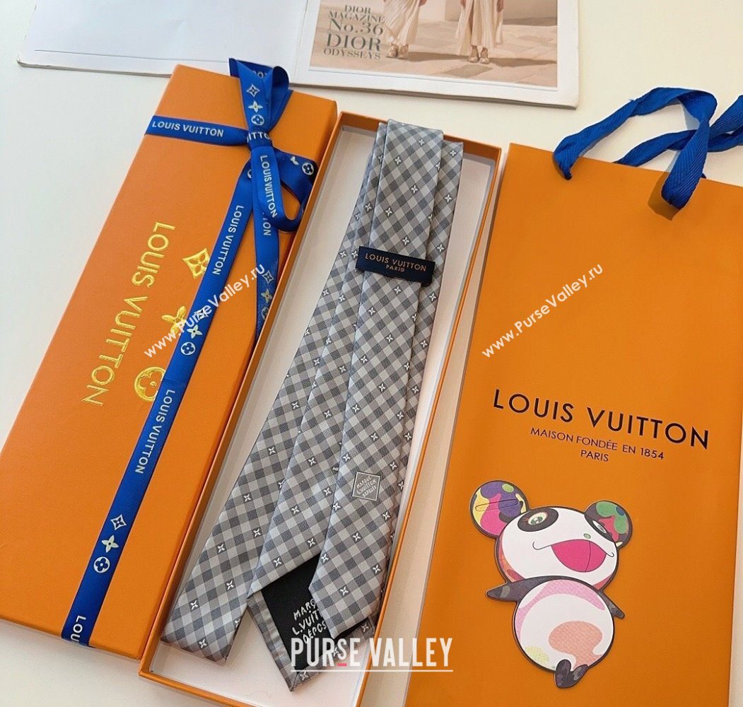 Louis Vuitton Flower Check Tie Light Grey 2025 0724 (XMN-250724104)