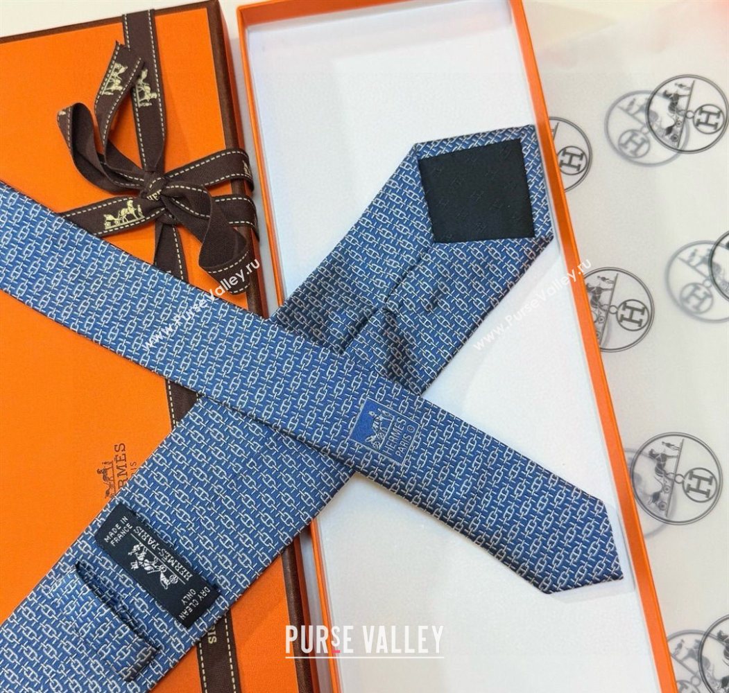 Hermes Tie 7 H au Maillon Silk Tie Blue 2025 0724 (XMN-250724109)