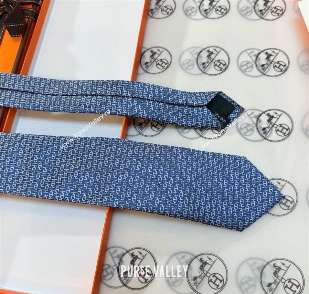 Hermes Tie 7 H au Maillon Silk Tie Blue 2025 0724 (XMN-250724109)
