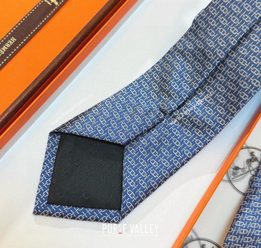 Hermes Tie 7 H au Maillon Silk Tie Blue 2025 0724 (XMN-250724109)