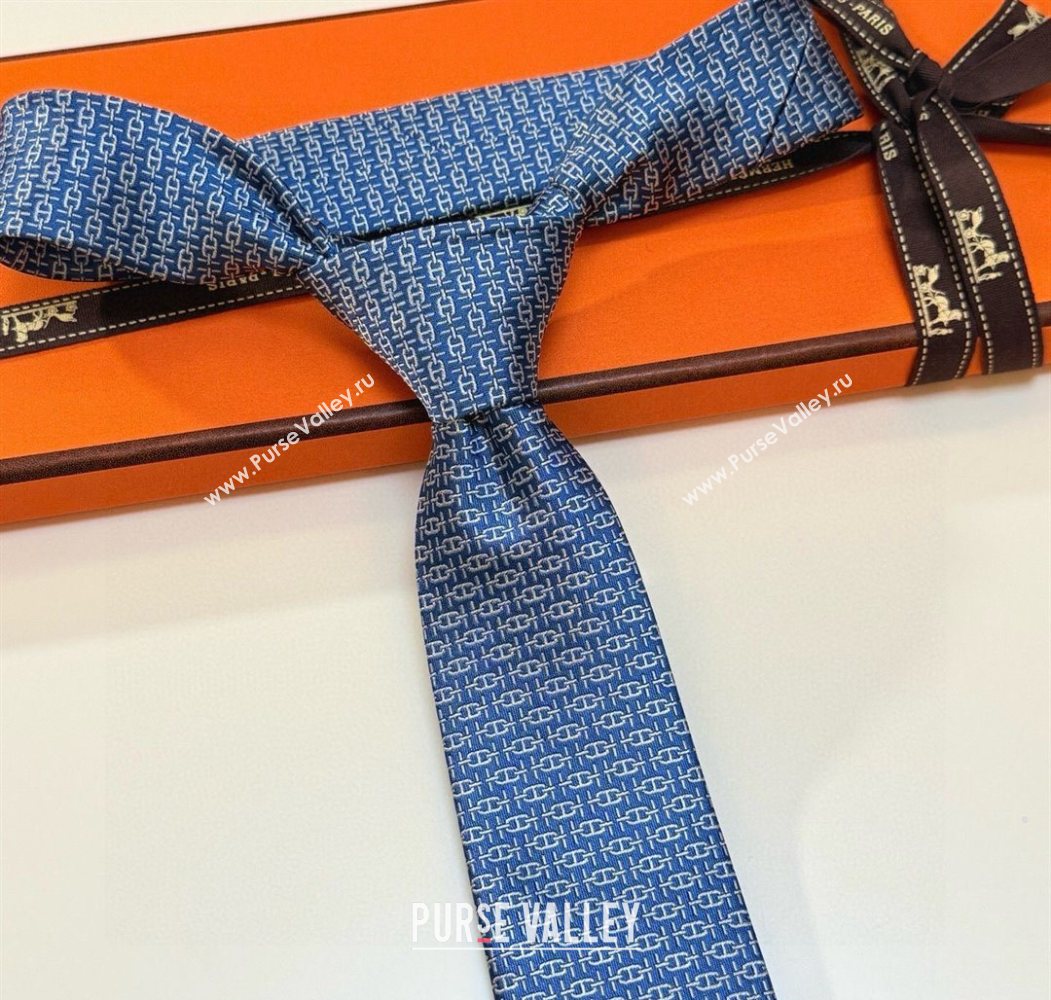 Hermes Tie 7 H au Maillon Silk Tie Blue 2025 0724 (XMN-250724109)