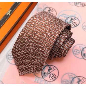 Hermes Tie 7 H au Maillon Silk Tie Orange 2025 0724 (XMN-250724110)