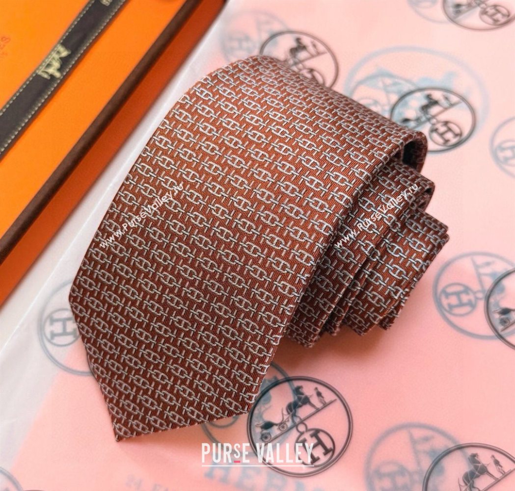 Hermes Tie 7 H au Maillon Silk Tie Orange 2025 0724 (XMN-250724110)