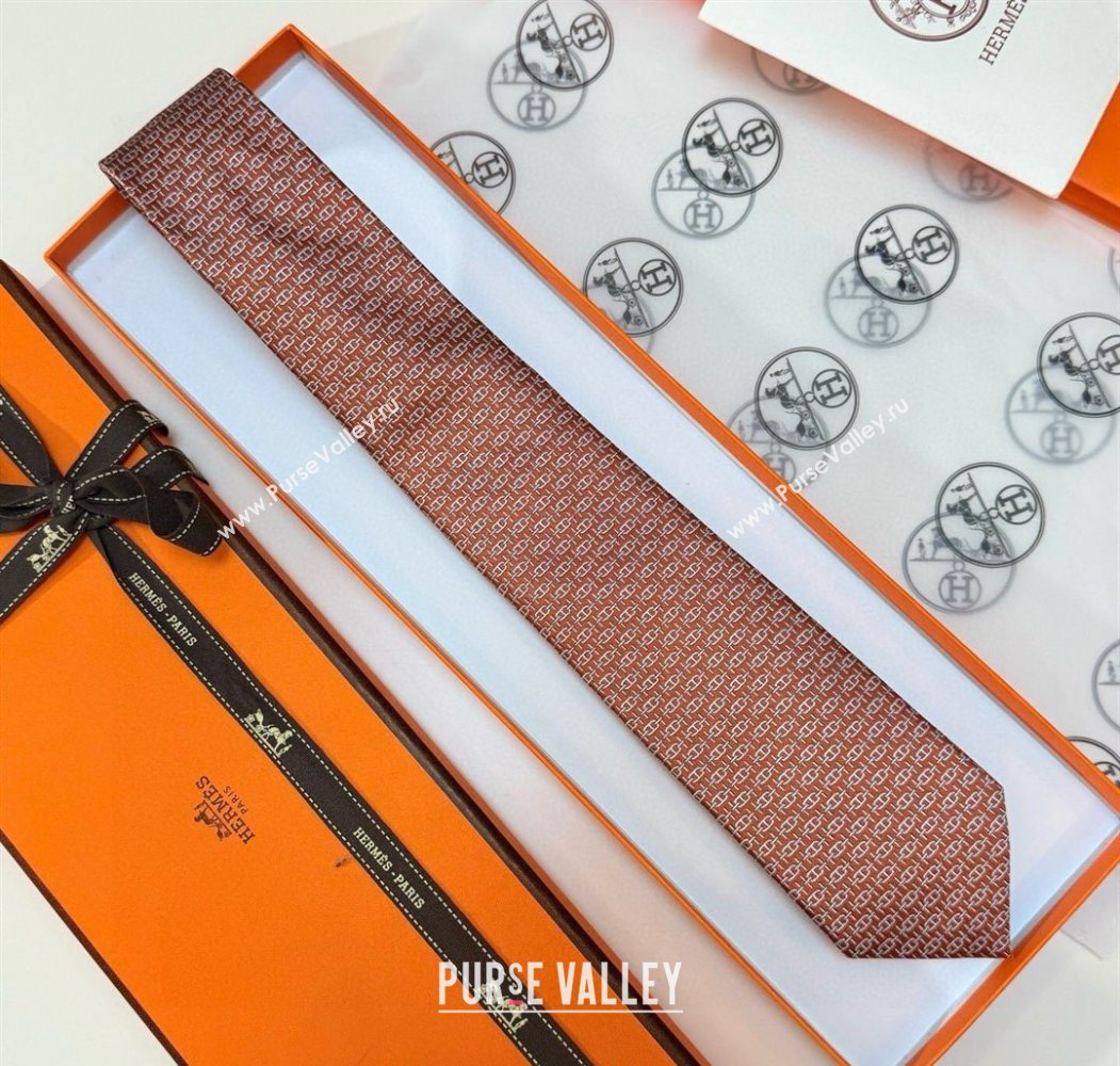Hermes Tie 7 H au Maillon Silk Tie Orange 2025 0724 (XMN-250724110)