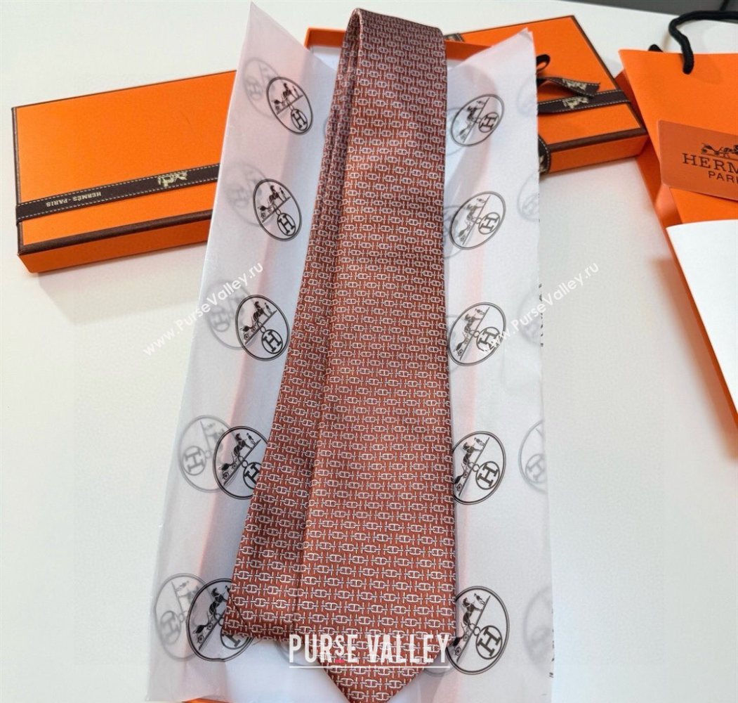 Hermes Tie 7 H au Maillon Silk Tie Orange 2025 0724 (XMN-250724110)
