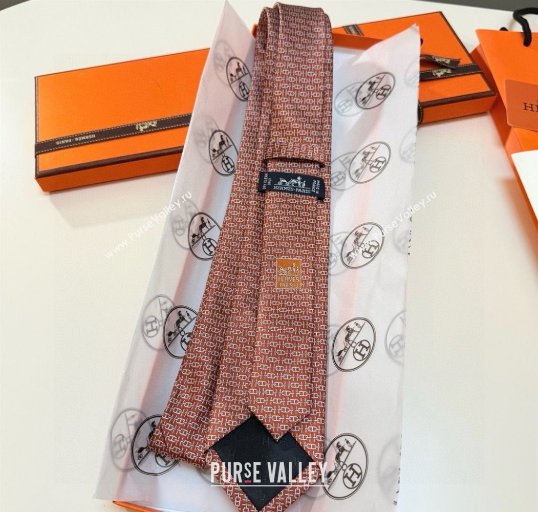 Hermes Tie 7 H au Maillon Silk Tie Orange 2025 0724 (XMN-250724110)