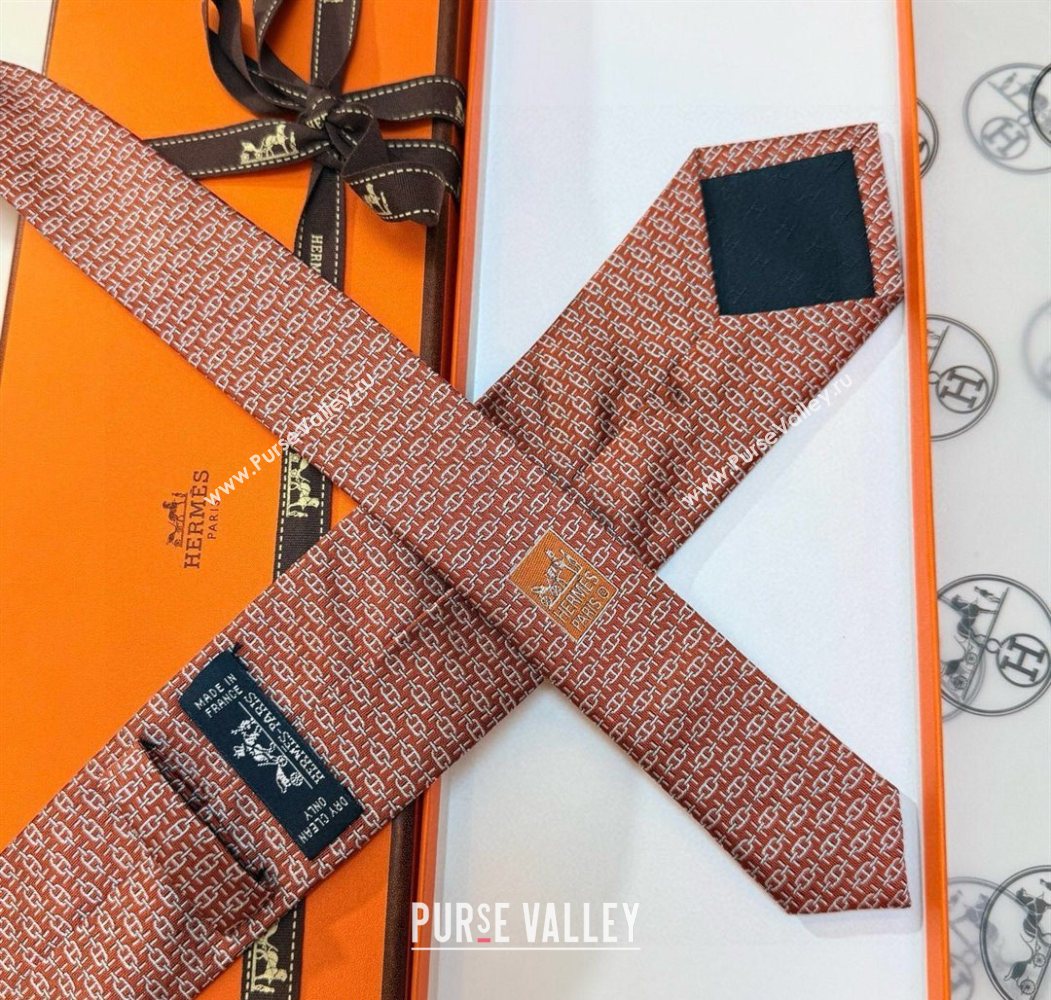 Hermes Tie 7 H au Maillon Silk Tie Orange 2025 0724 (XMN-250724110)