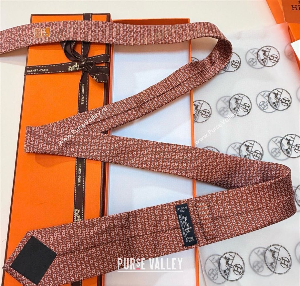 Hermes Tie 7 H au Maillon Silk Tie Orange 2025 0724 (XMN-250724110)