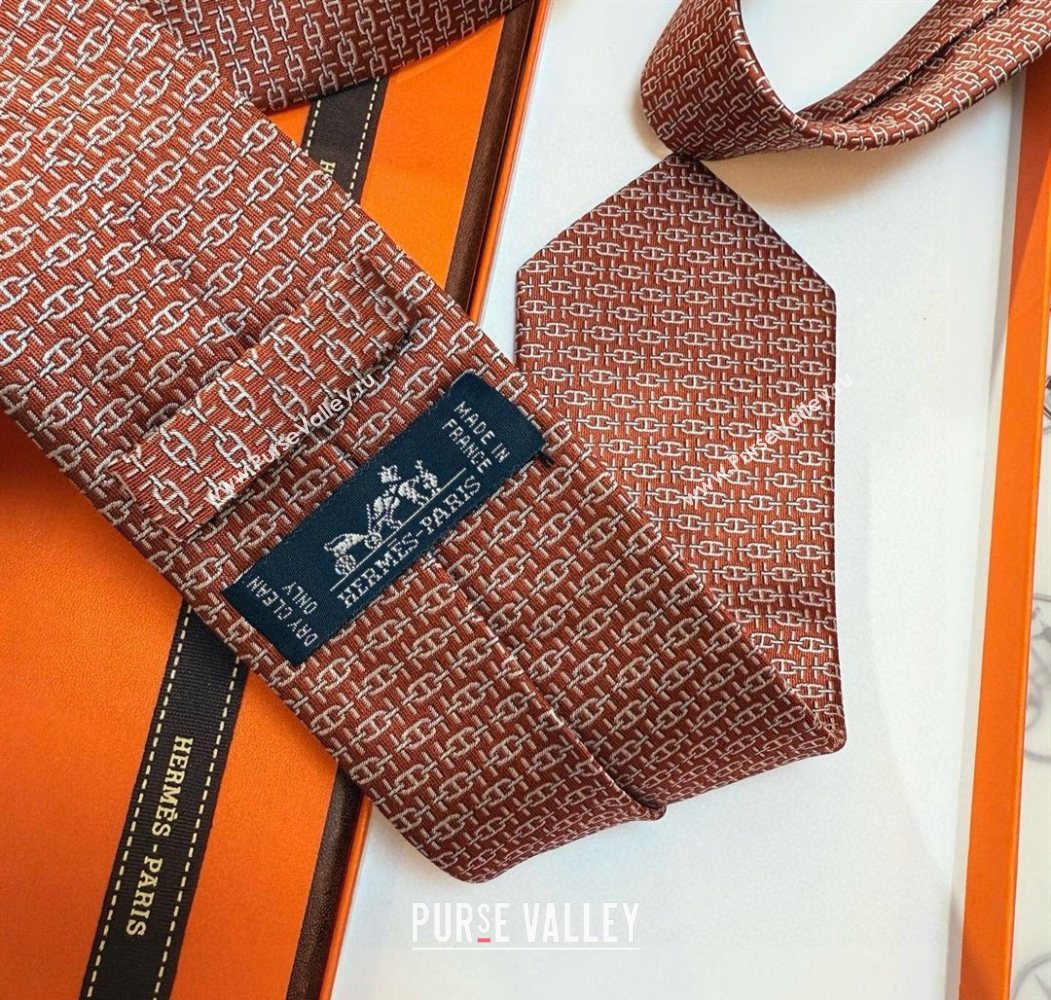 Hermes Tie 7 H au Maillon Silk Tie Orange 2025 0724 (XMN-250724110)