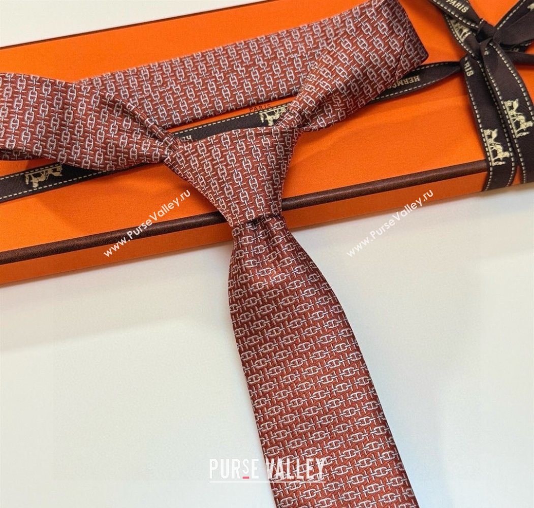 Hermes Tie 7 H au Maillon Silk Tie Orange 2025 0724 (XMN-250724110)