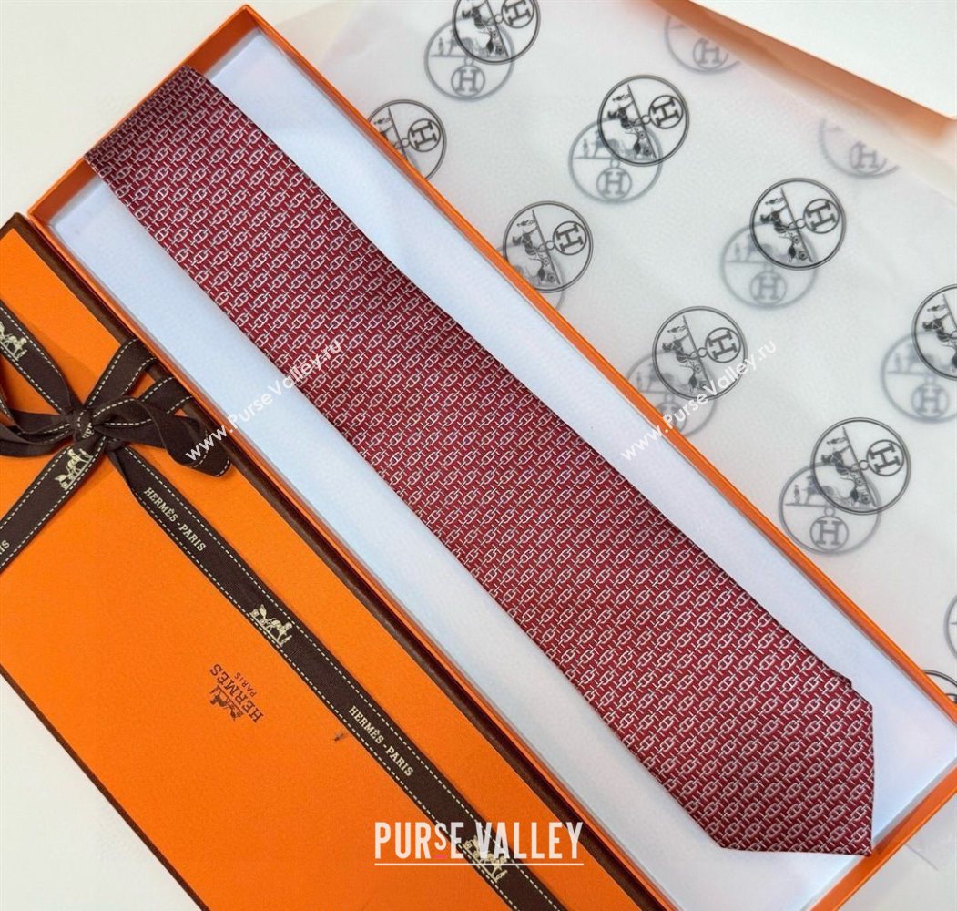 Hermes Tie 7 H au Maillon Silk Tie Red 2025 0724 (XMN-250724111)