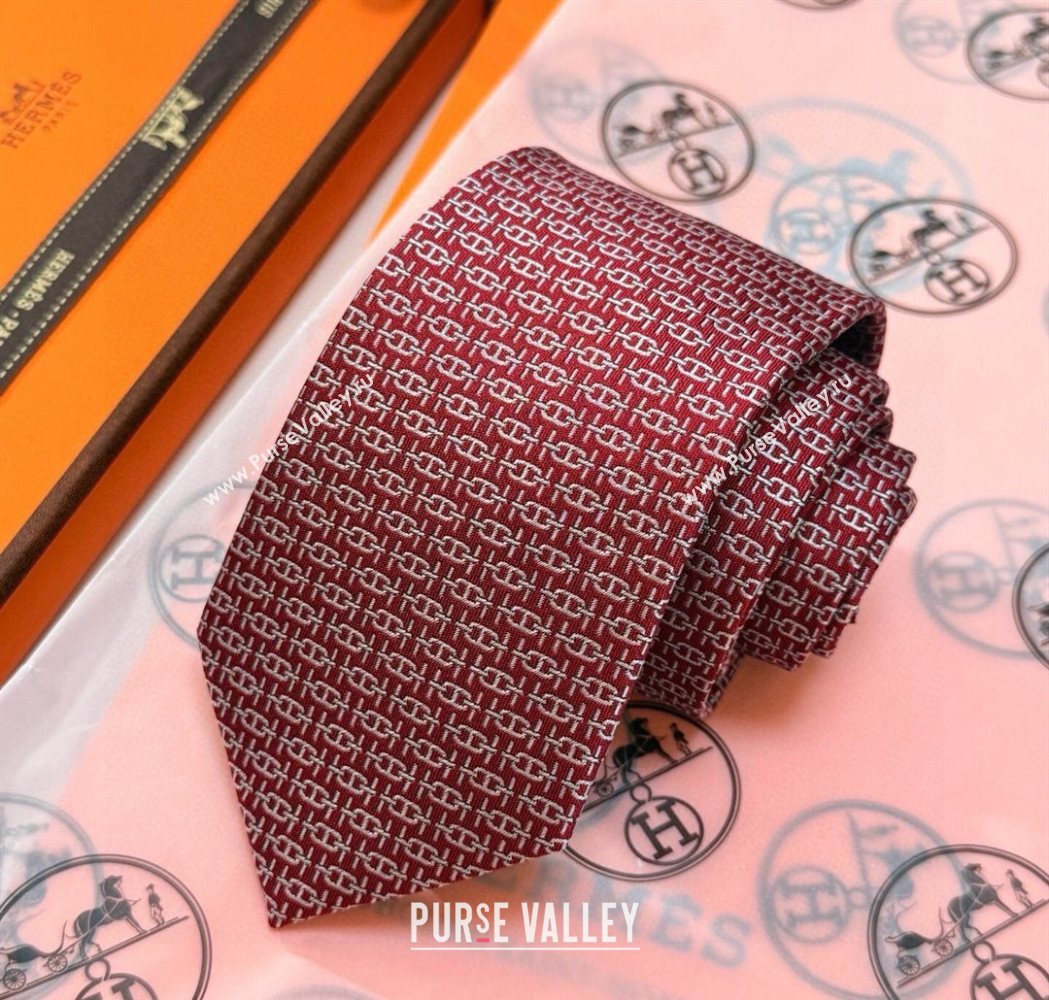 Hermes Tie 7 H au Maillon Silk Tie Red 2025 0724 (XMN-250724111)