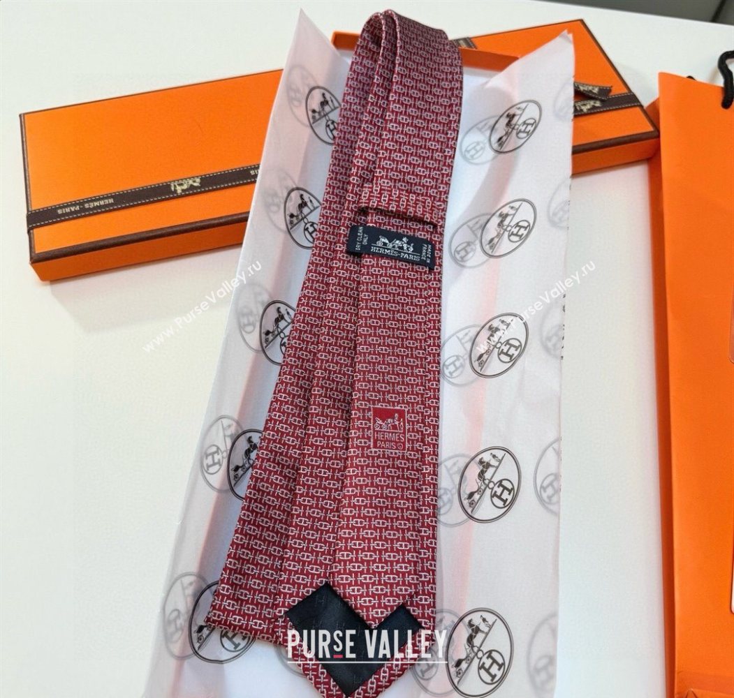 Hermes Tie 7 H au Maillon Silk Tie Red 2025 0724 (XMN-250724111)