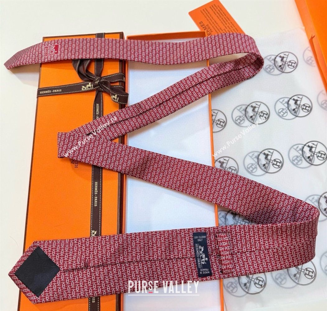 Hermes Tie 7 H au Maillon Silk Tie Red 2025 0724 (XMN-250724111)