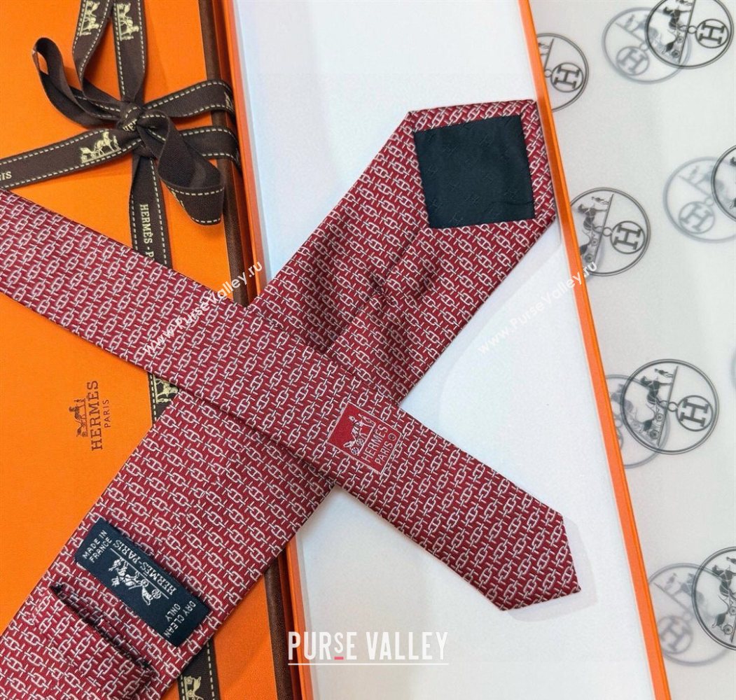 Hermes Tie 7 H au Maillon Silk Tie Red 2025 0724 (XMN-250724111)