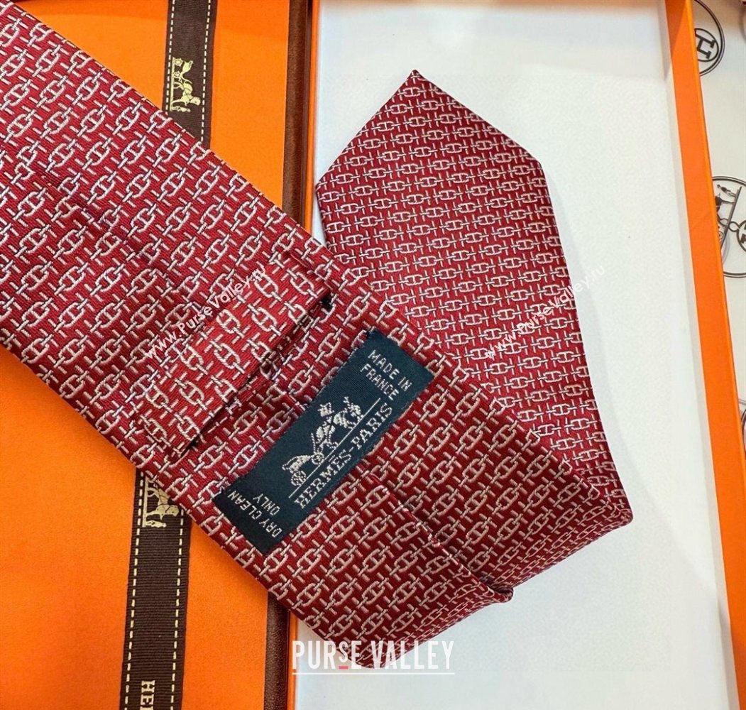 Hermes Tie 7 H au Maillon Silk Tie Red 2025 0724 (XMN-250724111)