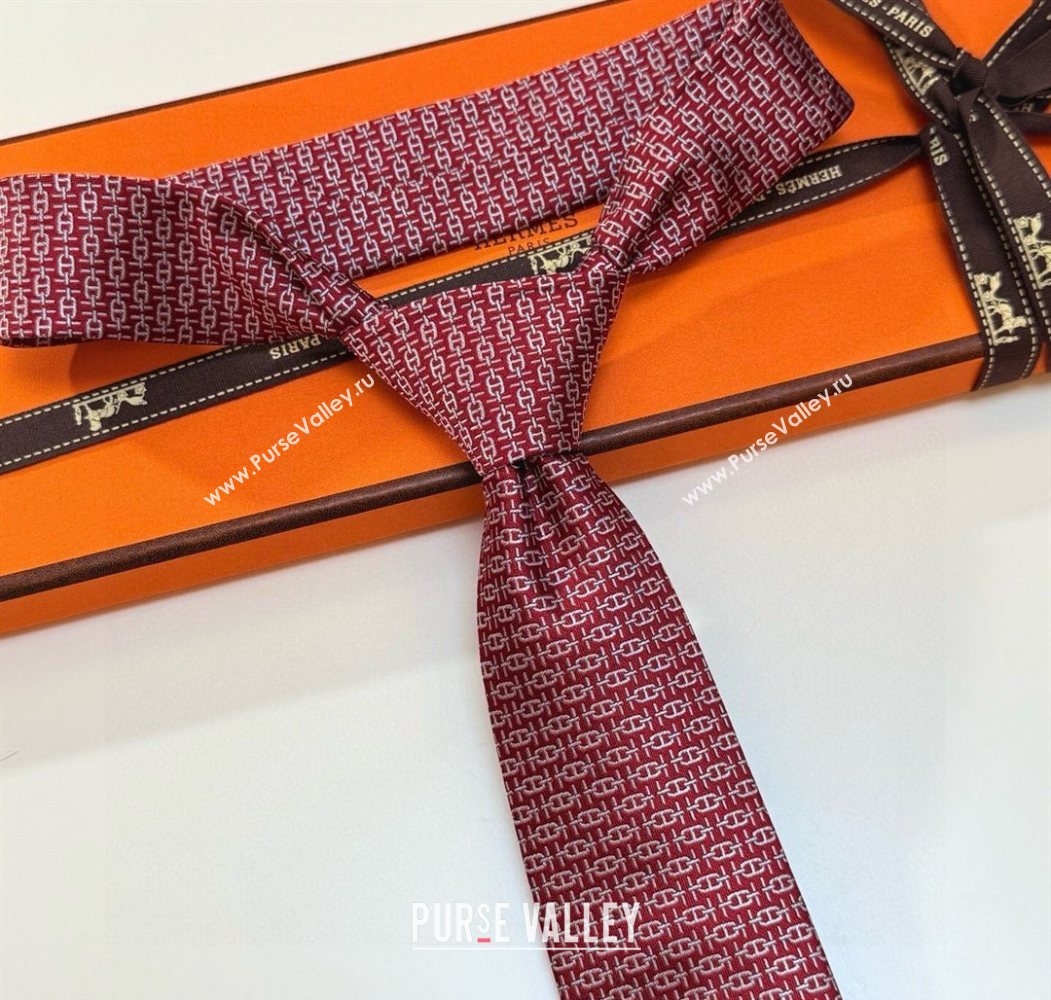 Hermes Tie 7 H au Maillon Silk Tie Red 2025 0724 (XMN-250724111)